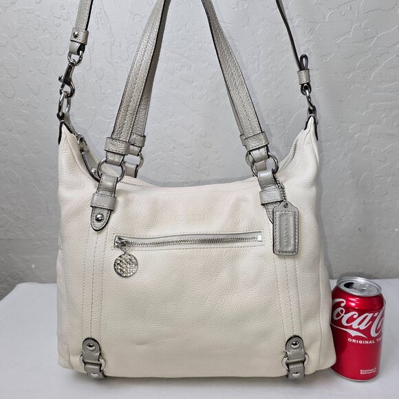 Coach F17566 Alexandra Ivory & Gray Pebble Grain Leather Shoulder Tote Bag - Picture 4 of 16